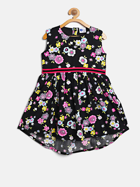 

612 league Girls Black Floral Print Fit & Flare Dress