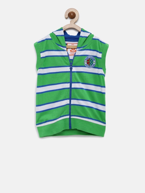 

Baby League Boys Green & Blue Striped Hooded T-shirt