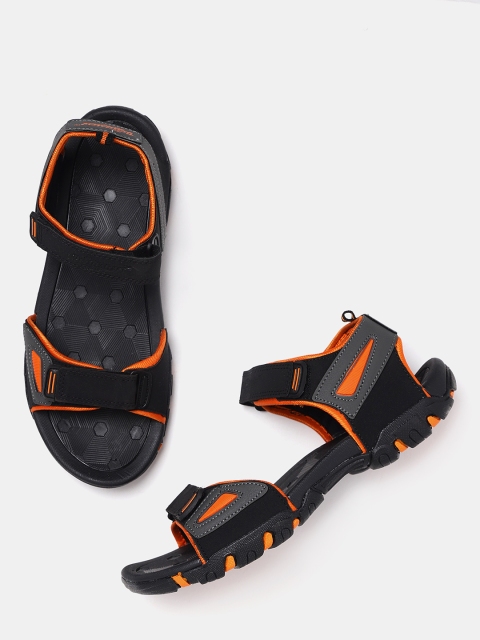

Roadster Men Black & Orange Sports Sandals