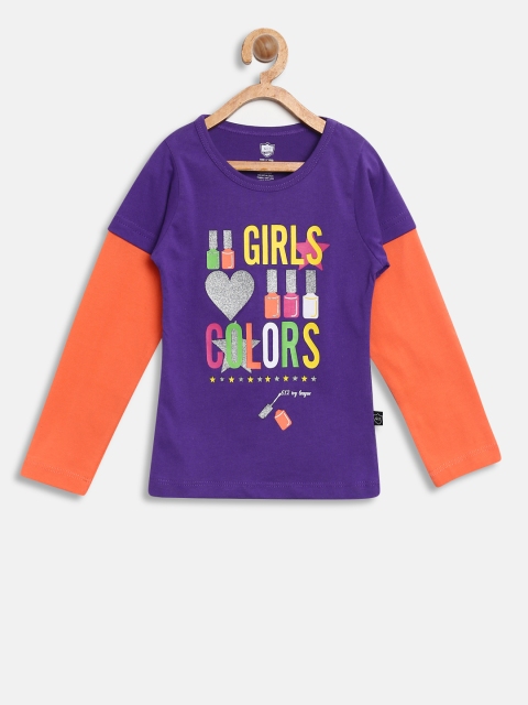 

612 Ivy League Girls Purple Printed Round Neck T-shirt