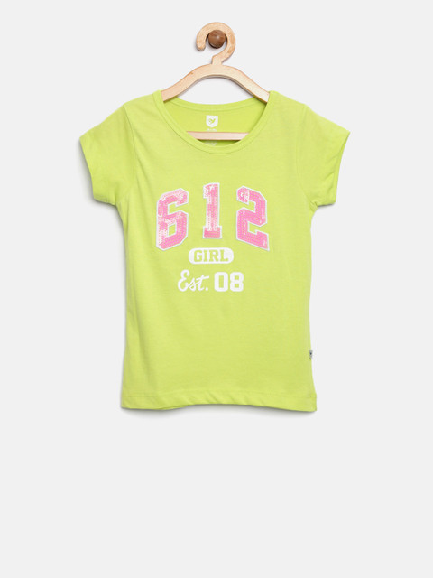

612 league Girls Lime Green Printed Top