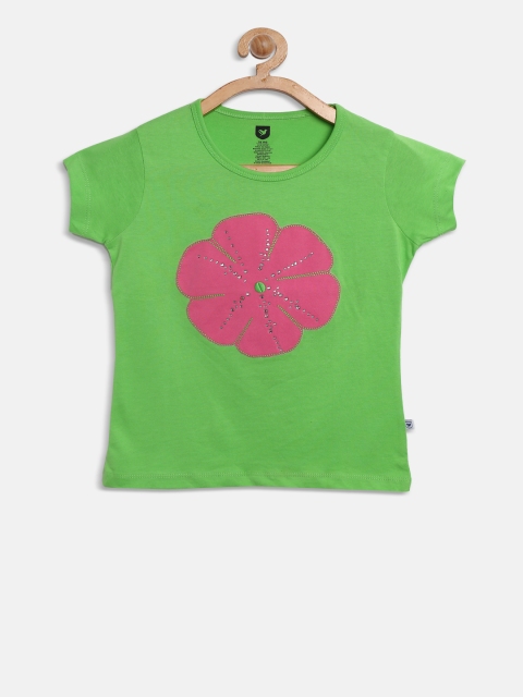 

612 Ivy League Girls Green Floral Print Round Neck T-shirt