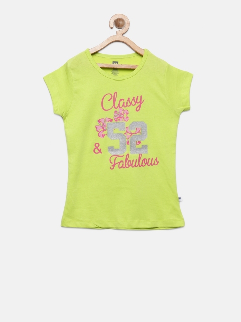 

612 league Girls Lime Green Printed Round Neck T-shirt