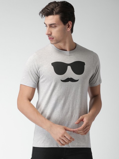 

Garcon Men Grey Melange Printed Round Neck T-shirt