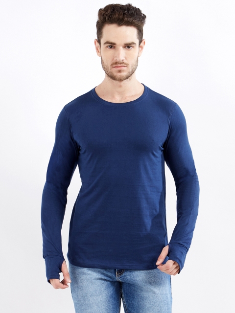 

Maniac Men Navy Blue Solid Round Neck T-shirt