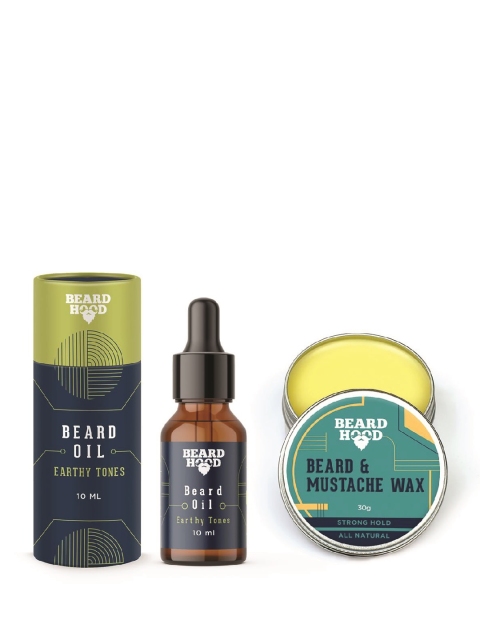 

Beardhood Pack of 2 Earthy Tones Beard Oil and Moustache Wax-Strong Hold, Black