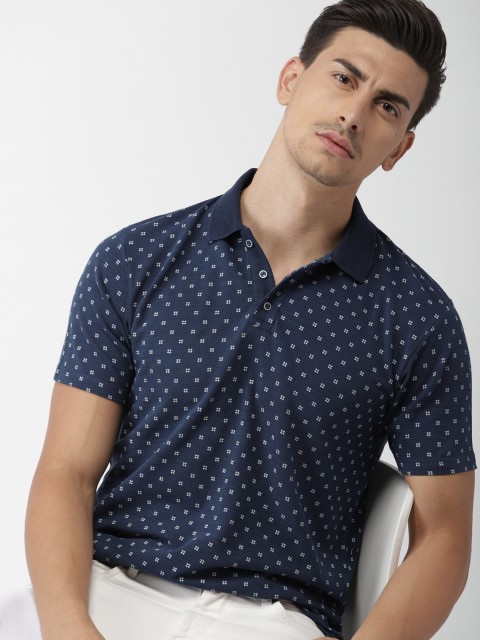 

INVICTUS Men Navy Blue Printed Polo Collar Pure Cotton T-shirt