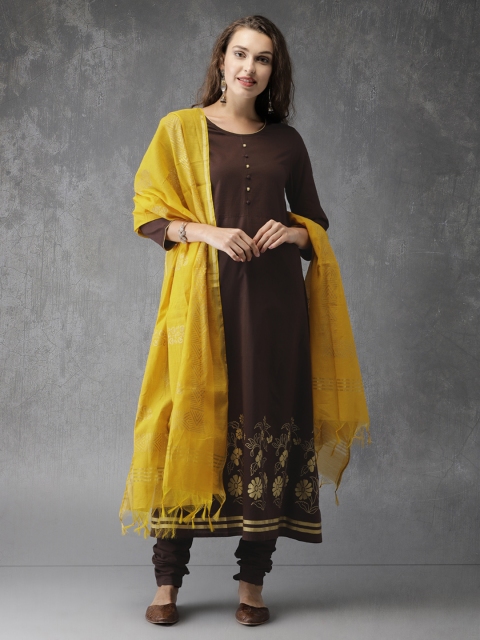 

Anouk Women Brown Solid Kurta with Pyjamas & Dupatta