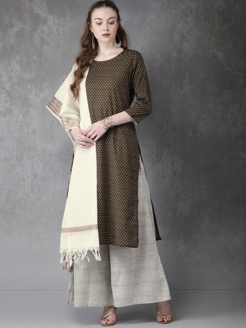 

Anouk Women Brown & Beige Printed Kurta with Palazzos & Dupatta