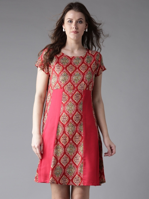 

HERE&NOW Women Red Printed A-Line Dress