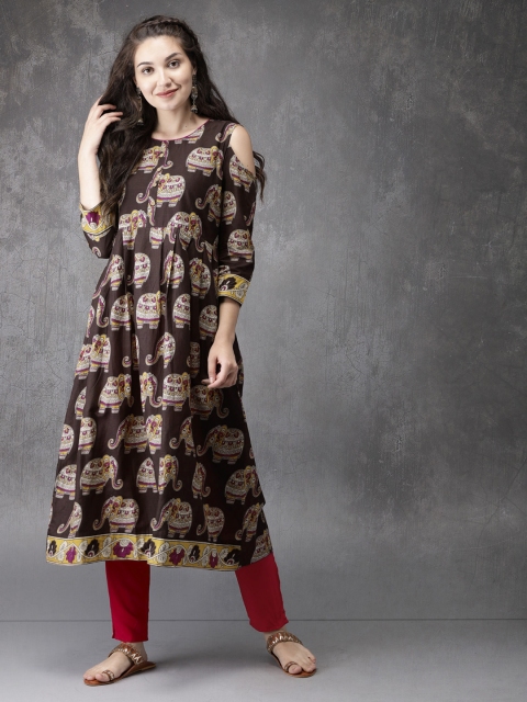 

Anouk Women Brown & Beige Quirky Print A-Line Kurta