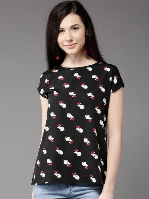 

HERE&NOW Women Black & Off-White Printed Top