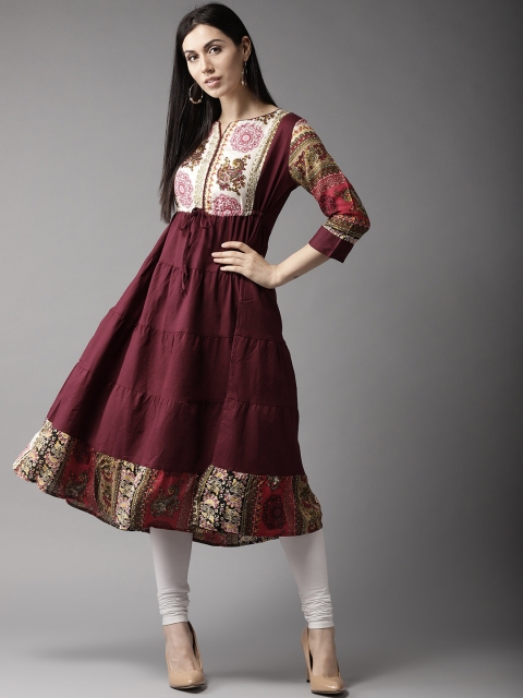 

HERE&NOW Women Maroon Printed Anarkali Kurta