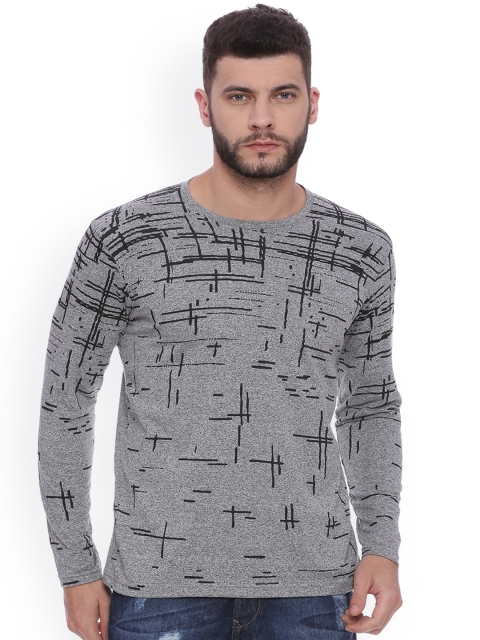 

Campus Sutra Men Grey Printed Round Neck T-shirt