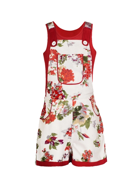 

naughty ninos Girls Off-White & Red Dungarees with T-shirt