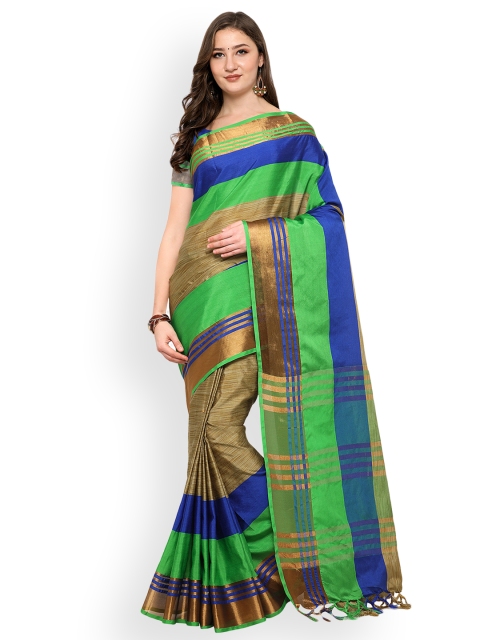 

Kvsfab Blue & Beige Silk Cotton Colourblocked Saree