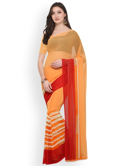 

Kvsfab Red & Orange Poly Georgette Printed Saree