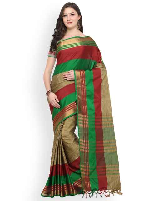 

Kvsfab Green & Beige Silk Cotton Colourblocked Saree