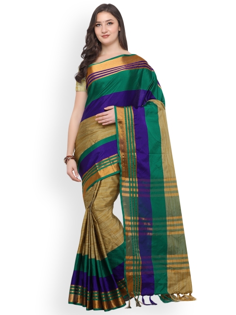

Kvsfab Green & Beige Silk Cotton Colourblocked Saree