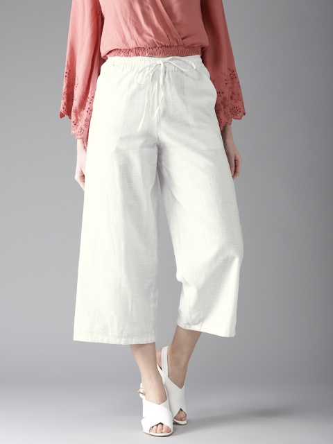 

HERE&NOW Women White Wide Leg Solid Cropped Palazzos