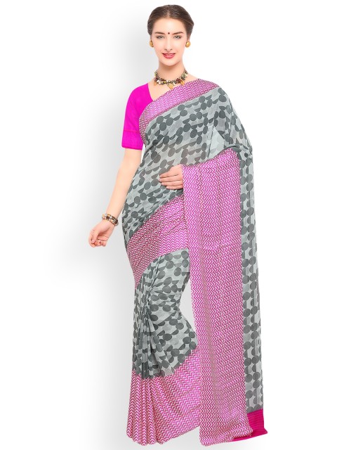 

Satrani Grey Printed Poly Georgette Saree