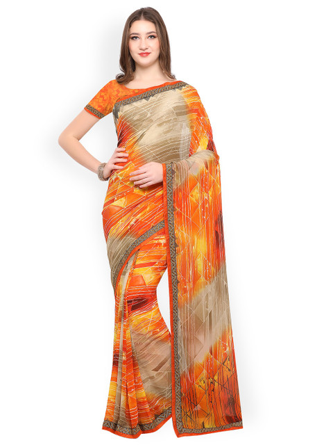 

Satrani Orange Printed Poly Georgette Saree