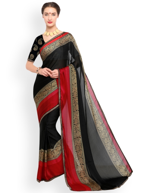 

Satrani Black Printed Poly Chiffon Saree