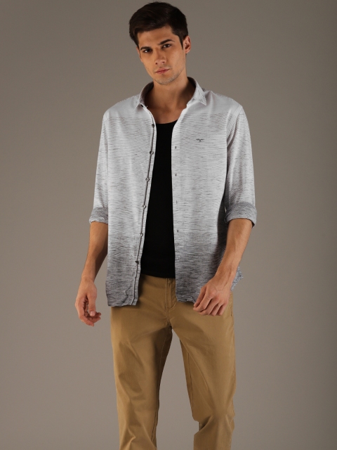 

Flying Machine Men White & Grey Slim Fit Striped Casual Shirt