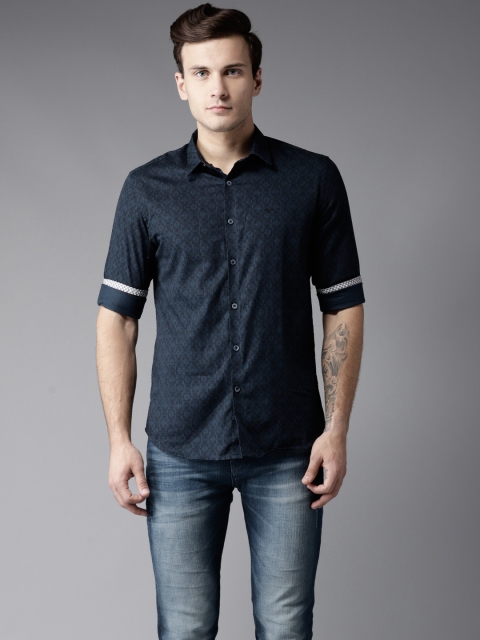 

Flying Machine Men Navy Blue Comfort Slim Fit Printed Casual Shirt