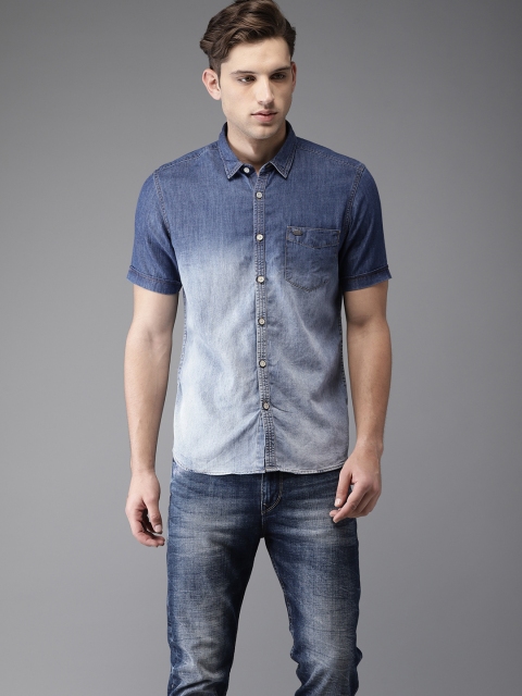 

Flying Machine Men Blue Comfort Slim Fit Solid Casual Denim Shirt