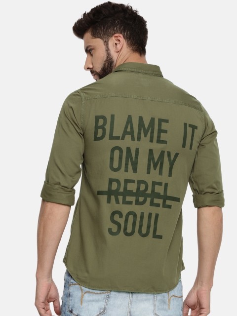 

Flying Machine Men Olive Green Slim Fit Solid Casual Shirt
