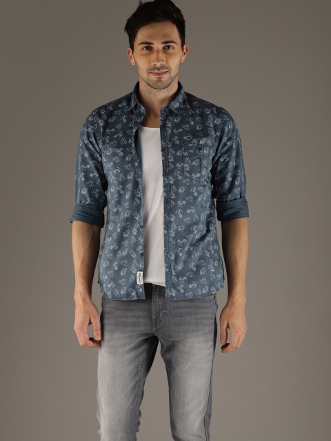

Flying Machine Men Blue Slim Fit Printed Casual Shirt