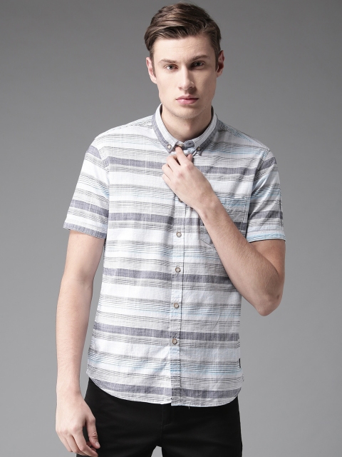 

Flying Machine Men Blue & Grey Slim Fit Striped Casual Shirt