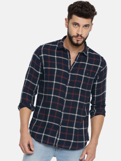 

Flying Machine Men Navy Blue & Red Slim Fit Checked Casual Shirt
