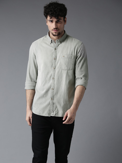 

Flying Machine Men Grey Slim Fit Solid Casual Shirt