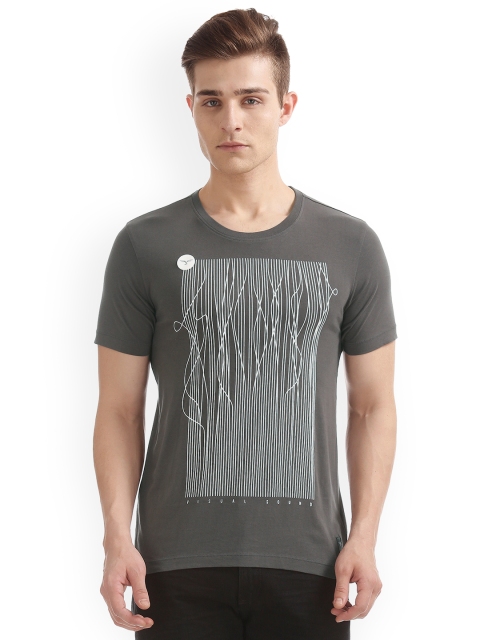 

Flying Machine Men Grey Printed Round Neck T-shirt