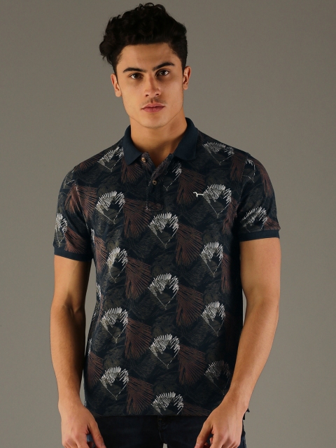 

Flying Machine Men Navy Blue Printed Polo Pure Cotton T-shirt