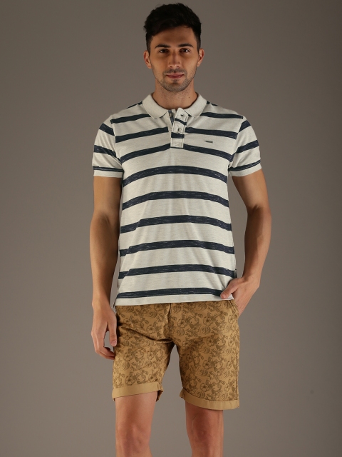 

Flying Machine Men Grey Striped Polo Collar T-shirt