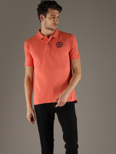 

Flying Machine Men Orange Solid Polo Collar T-shirt