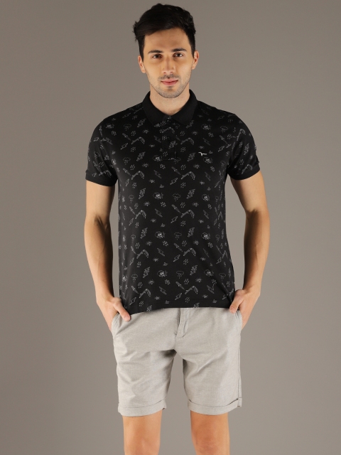 

Flying Machine Men Black Printed Polo Collar T-shirt