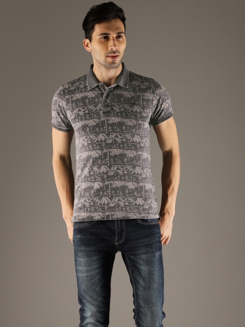 

Flying Machine Men Grey Printed Polo Collar T-shirt