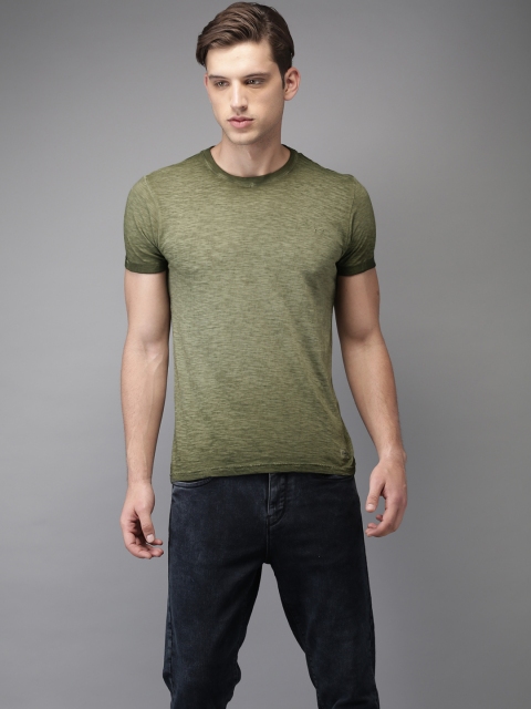 

Flying Machine Men Olive Green Solid Round Neck T-shirt