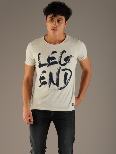 

Flying Machine Men Cream-Coloured Printed Round Neck T-shirt