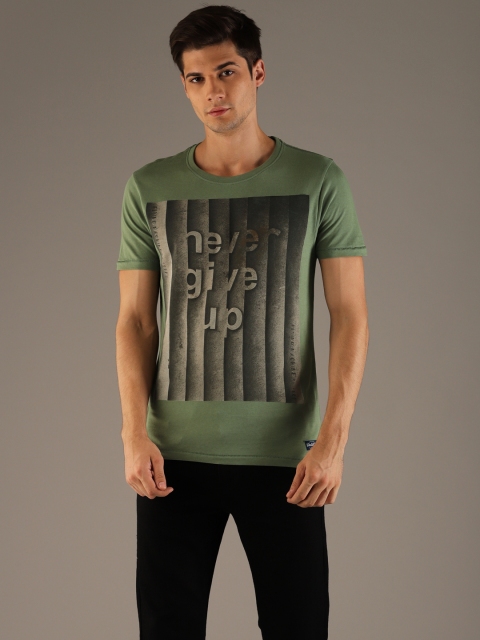 

Flying Machine Men Green Printed Round Neck T-shirt