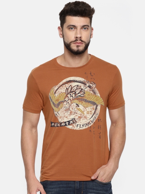 

Flying Machine Men Rust Brown Printed Round Neck T-shirt