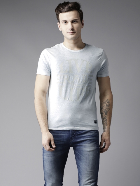 

Flying Machine Men Blue Printed Round Neck T-shirt
