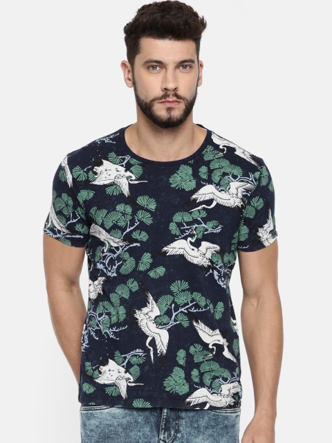 

Flying Machine Men Navy Printed Round Neck T-shirt, Navy blue