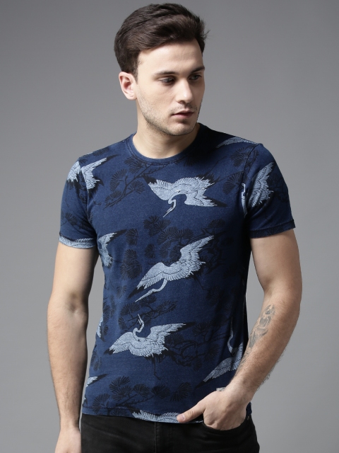 

Flying Machine Men Blue Printed Round Neck T-shirt