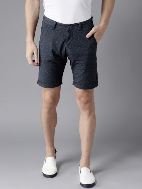 

Flying Machine Men Blue Printed Regular Fit Chino Shorts