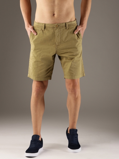 

Flying Machine Men Khaki Solid Slim Fit Chino Shorts